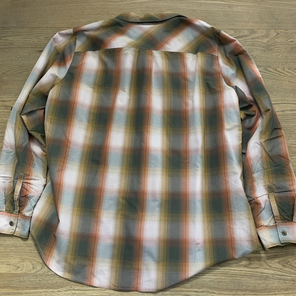 Eddie Bauer Travex Plaid Flannel Shirt Women's XL Tan Cream Rust Button Up - Picture 7 of 8